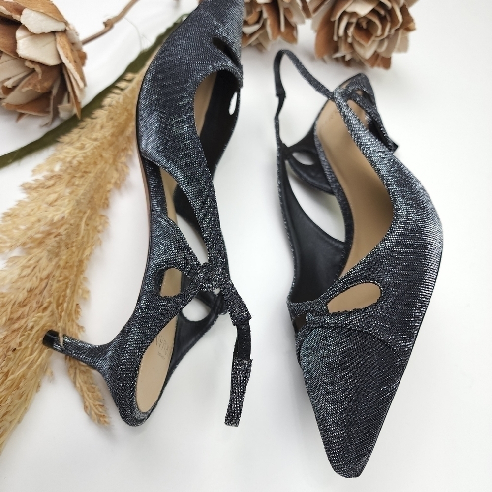 Alexandre Birman Black Silver Sparkle Slingback Heels Size 36.5 - Picture 4 of 15